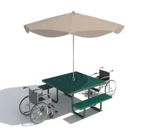 MESA DE PICNIC INCLUSIVA CON SOMBRILLA